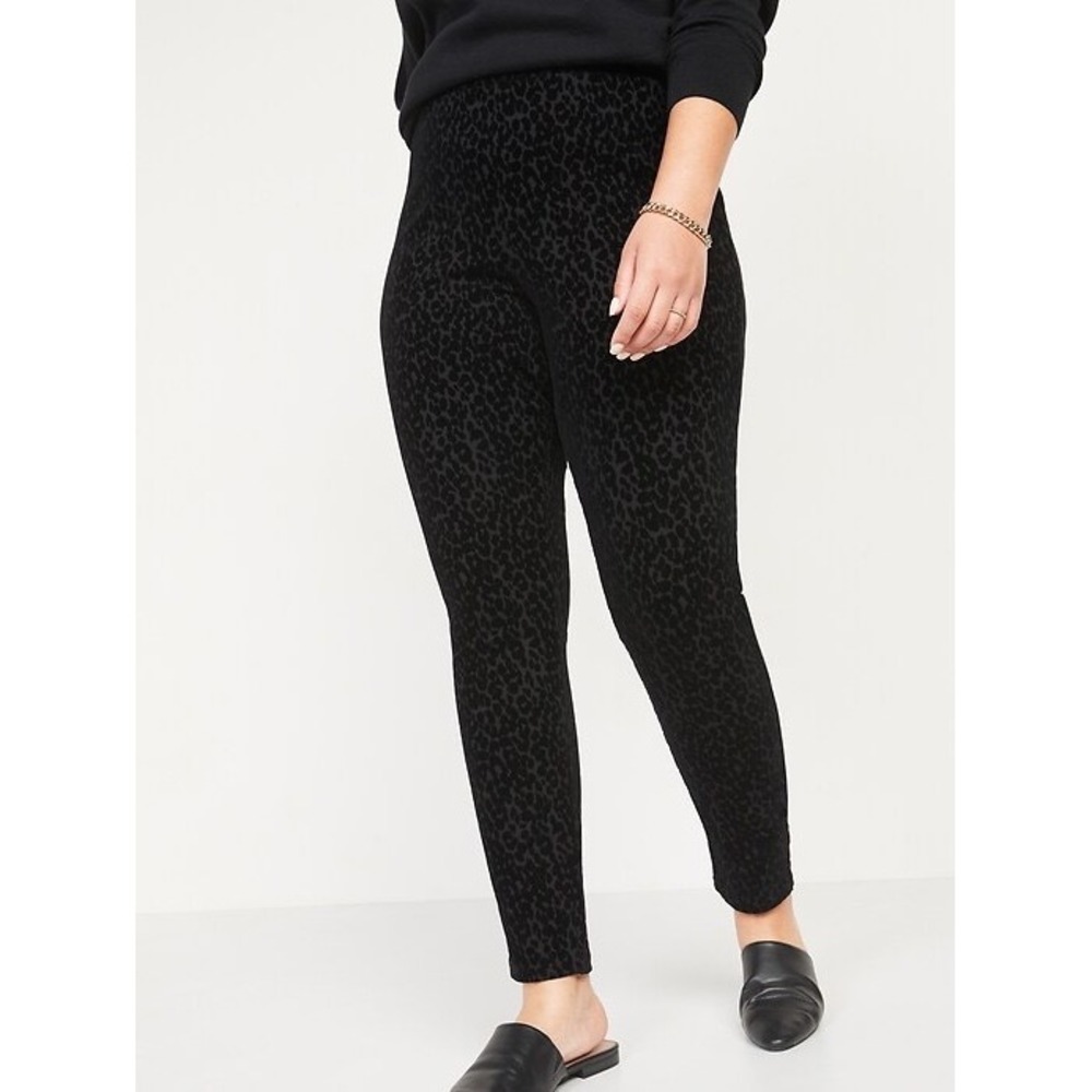 (A4)‎ Old Navy Womens Black Leopard Print Stevie High Waist Pull On Pants Small